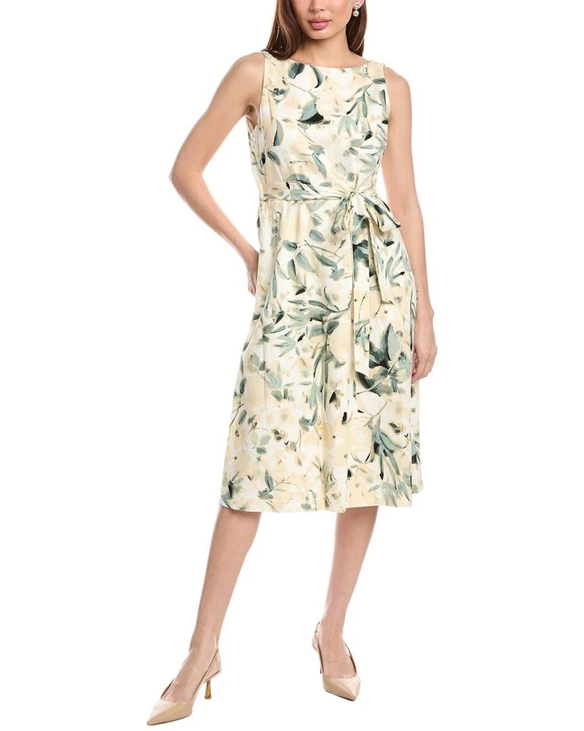 green emerald velvet dress Linen Blend Mixed Media Midi Fit And Flare Dress | Fit and Flare main image 1