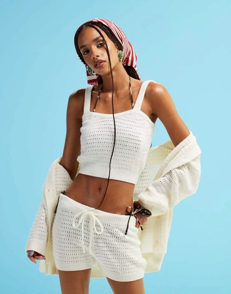 ASOS ASOS DESIGN knitted stitch bralette co-ord in cream