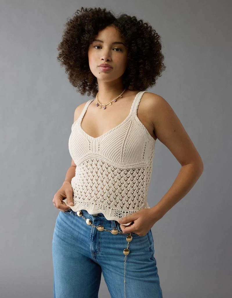 AE AE V-Neck Pointelle Scalloped Crochet Tank Top 1