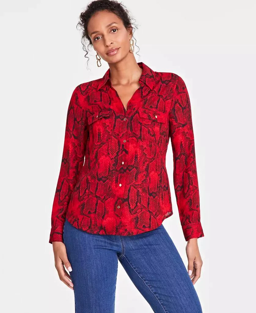 INC International Women's Printed Long-Sleeve Utility Blouse, Created for Macy's 1