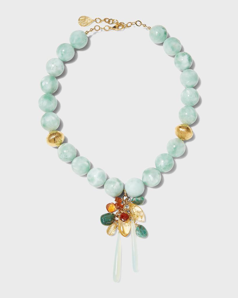 Devon Leigh Mint Green Moonstone and Gold Accent Cluster Necklace
