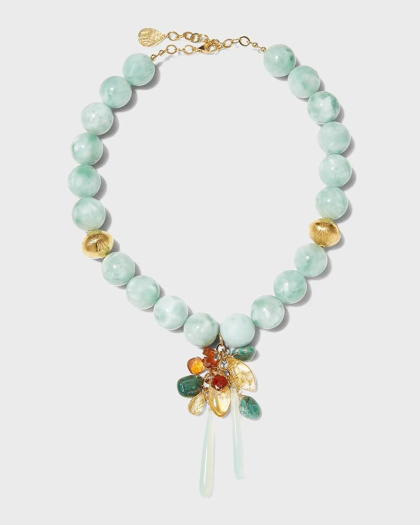 Devon Leigh Mint Green Moonstone and Gold Accent Cluster Necklace 1