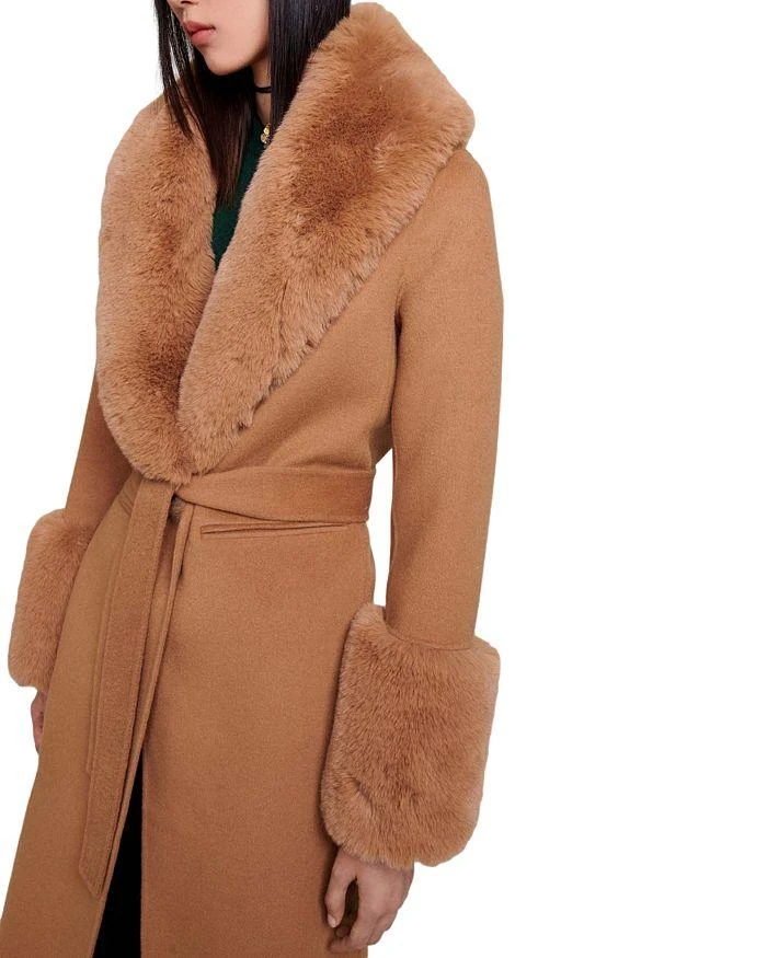 Maje Faux Fur Wool Blend Camel Coat 2