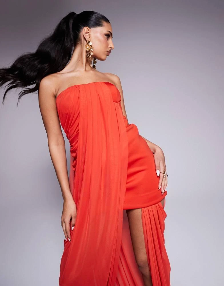 ASOS ASOS DESIGN bandeau mini dress with mesh overlay train in red 1