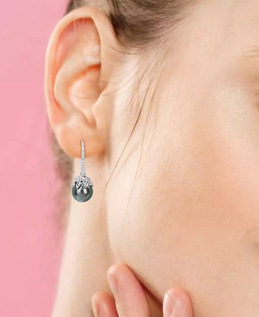 Macy's Cultured Tahitian Pearl (9-10mm) & Diamond (1/8 ct. t.w.) Drop Earrings in 14k White Gold 4