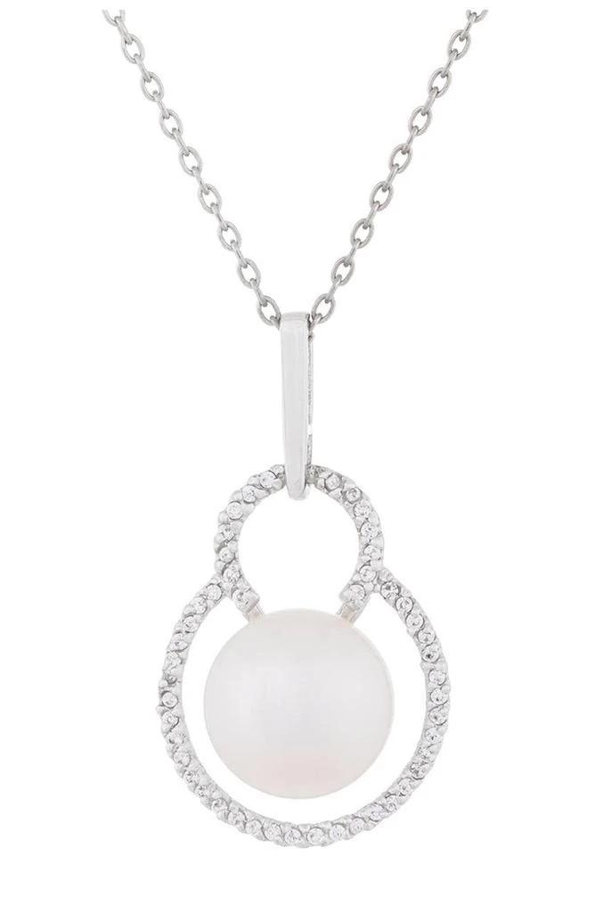 SPLENDID PEARLS CZ Trimmed 10.5-11mm White Freshwater Pearl Pendant Necklace 1