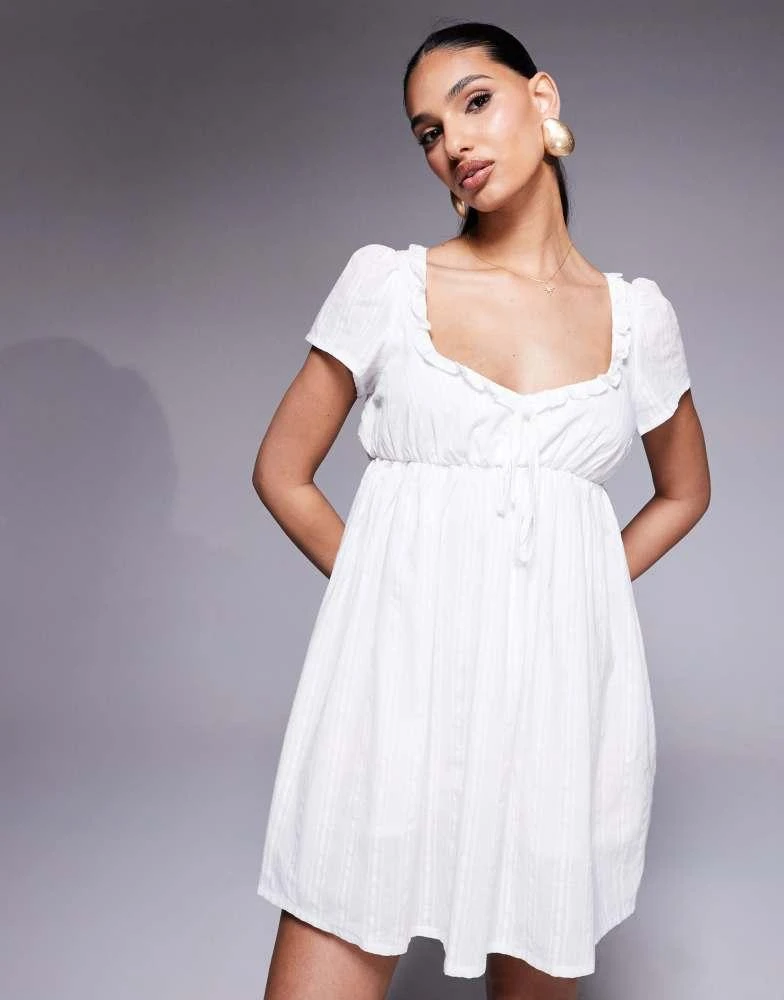 Princess Polly Princess Polly cotton puff sleeve sweetheart neckline tie detail mini dress in white 2