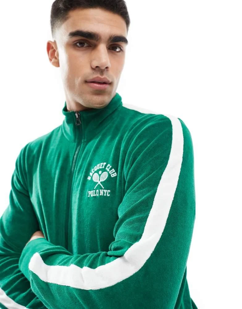 Ralph Lauren Polo Ralph Lauren run club P-wing logo taped sleeve cotton terry track jacket in mid green CO-ORD 3