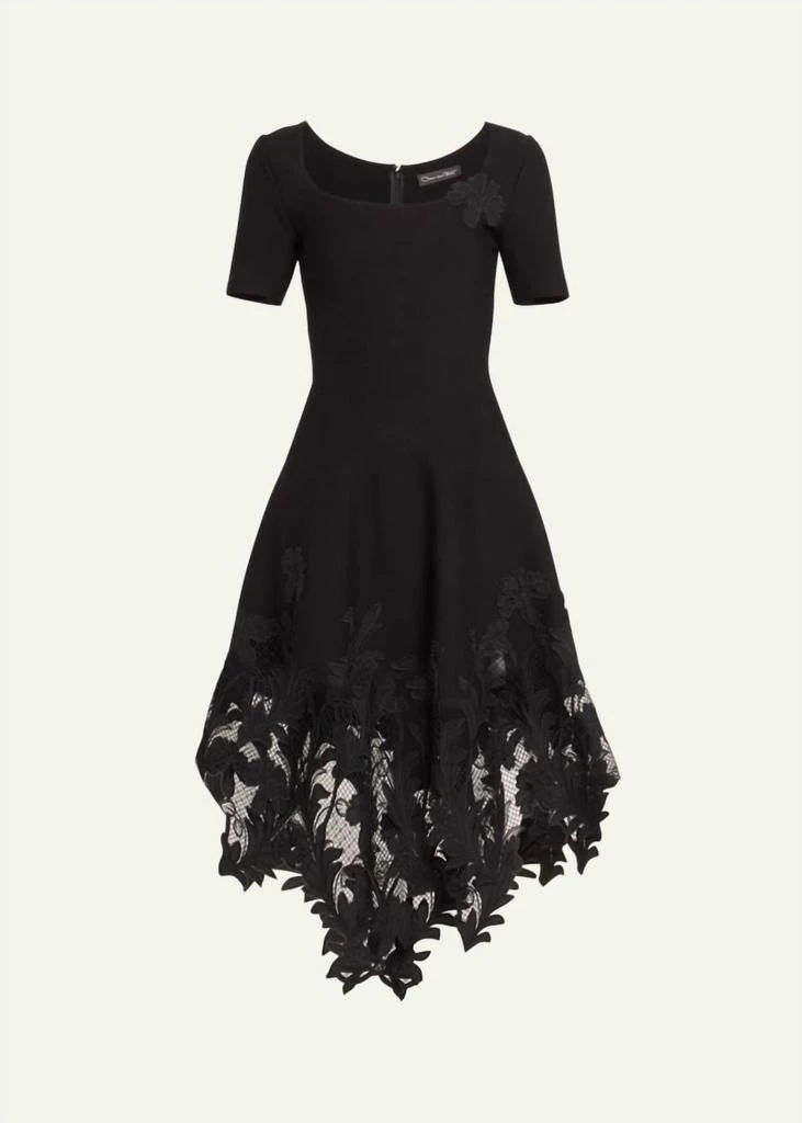 Oscar de la Renta Marbled Carnation Guipure Knit Midi Dress - Black