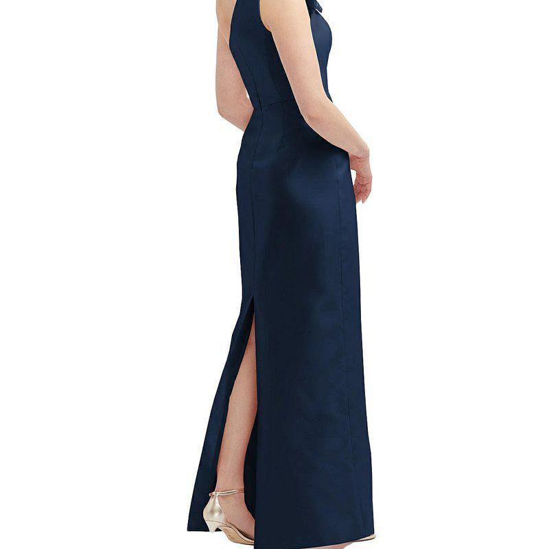 Alfred Sung Oversized Flower One-Shoulder Satin Column Dress D850