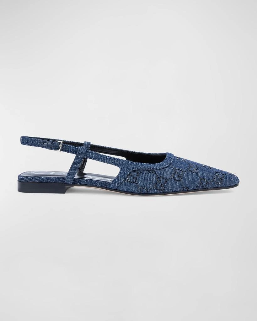 Gucci Demi Crystal GG Denim Slingback Ballerina Flats 1