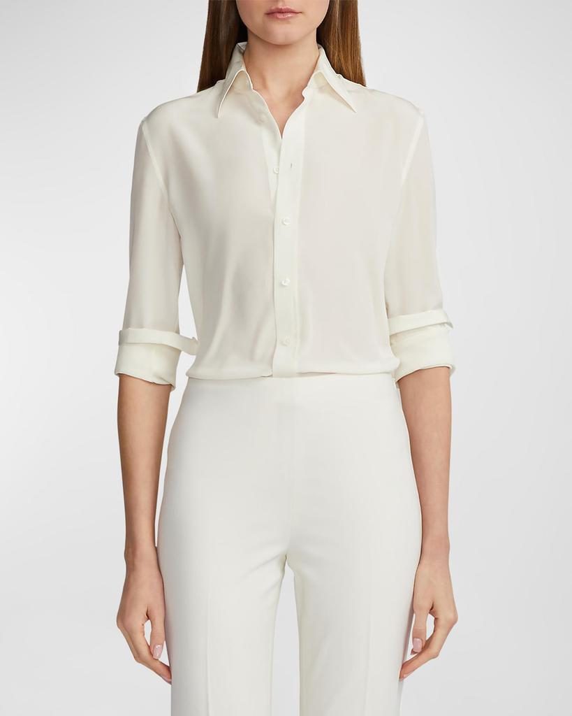 Lauren Ralph Lauren Womens White Tie-Neck Button-up Long-Sleeve Shirt Sz outlets 12 $115