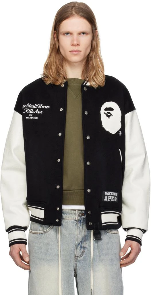Bape Black & White 'BAPE' Varsity Bomber Jacket 1