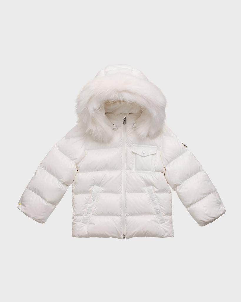 Moncler Kid's Shiny Puffer Jacket W/ Faux Fur Trim, Size 6M-3