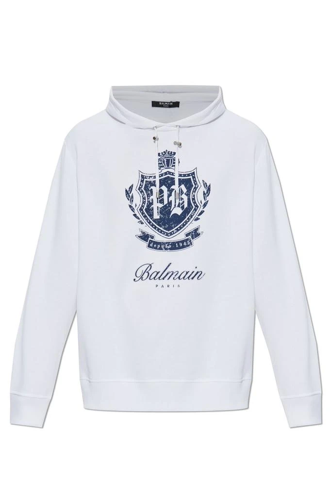 Balmain Balmain College Emblem Printed Drawstring Hoodie from Cettire
