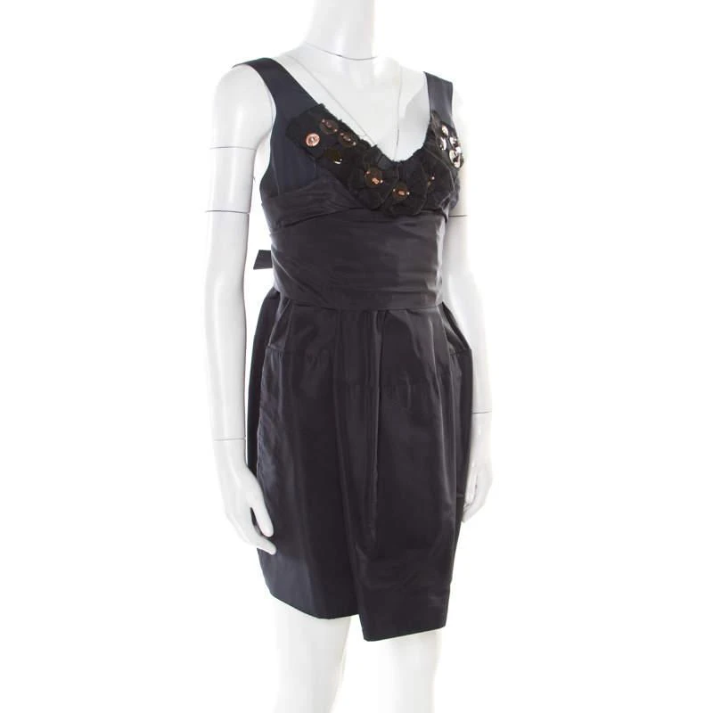 Marni Marni Pine Green Silk Embellished Plunge Neck Mini Dress S 2
