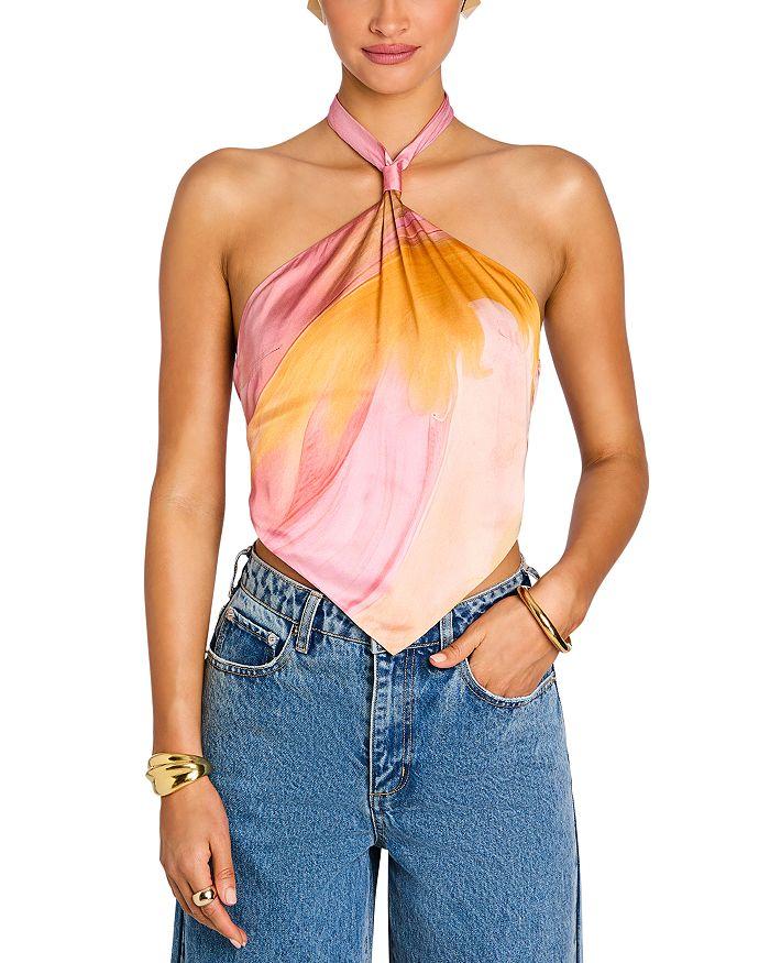 retrofête Jamie Printed Brushstroke Halter Top