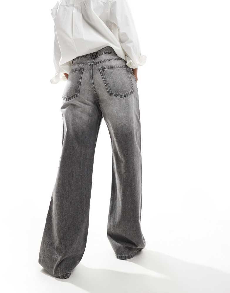 Bershka Bershka high waisted baggy wide leg jeans in dark wash grey