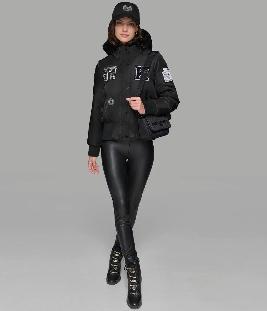 Karl Lagerfeld Paris PATCH FUR HOOD BOMBER JACKET 9