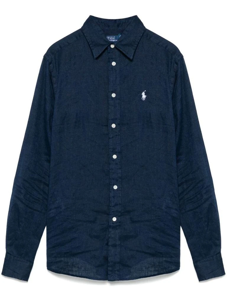 Ralph Lauren Polo Ralph Lauren Blue Linen Shirt With Embroidered Pony Logo 1
