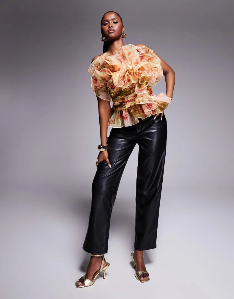 ASOS LUXE ASOS LUXE organza top with ruffle details in patchwork floral print 2