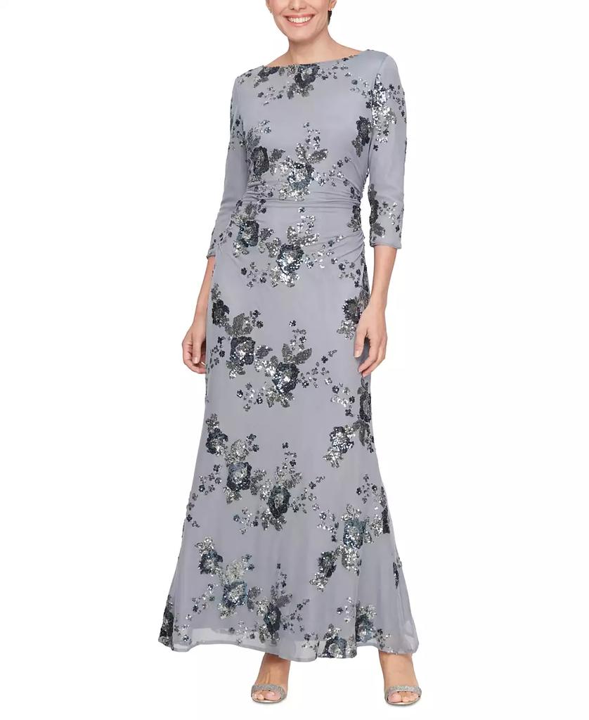 SL Fashions Womens' A-Line Floral Sequin Mesh Gown