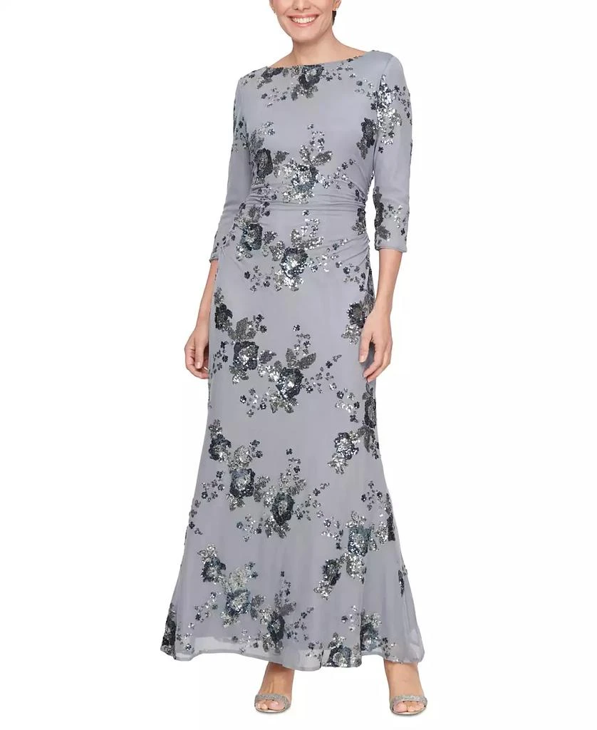 SL Fashions Womens' A-Line Floral Sequin Mesh Gown 1
