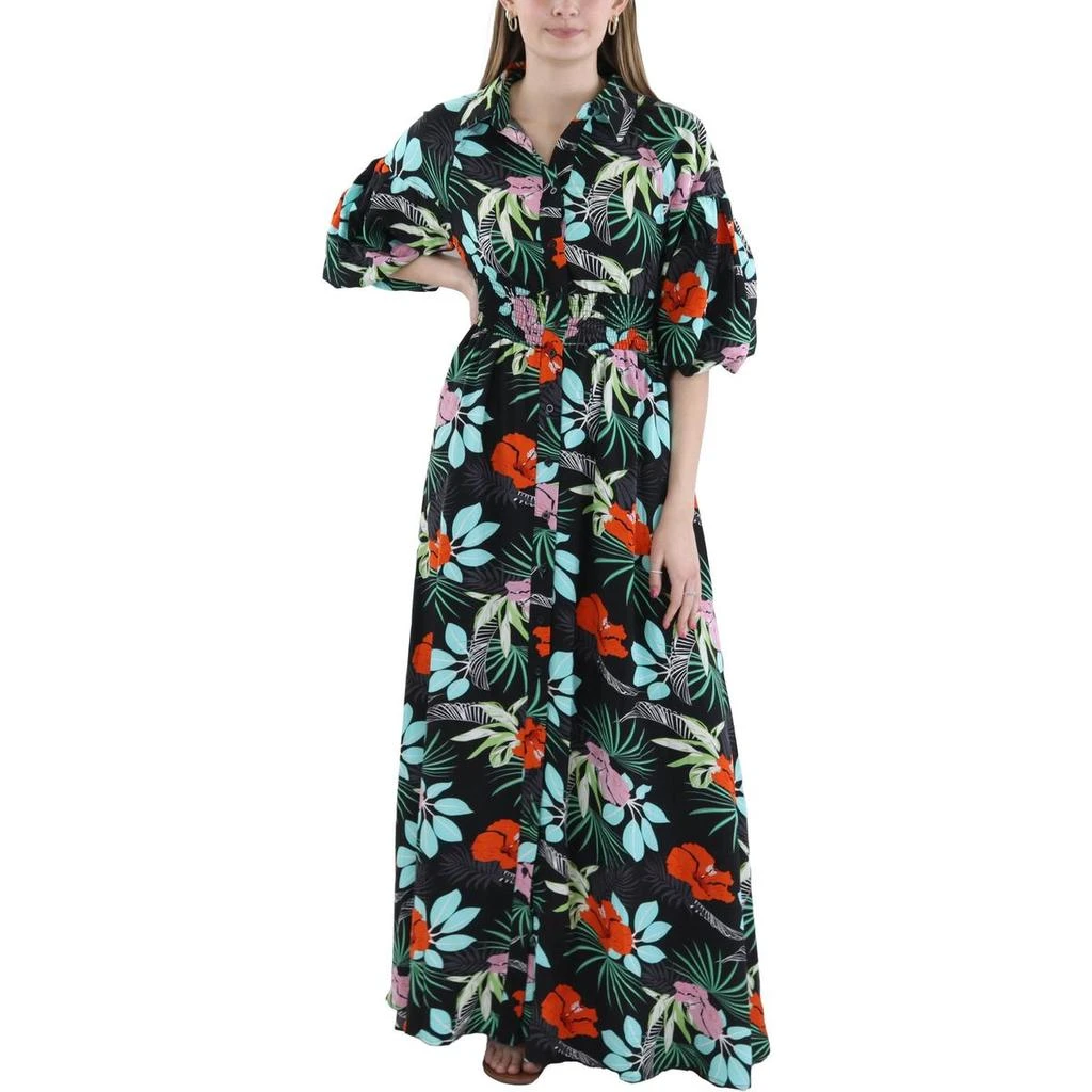 Gracia Womens Floral Puff Sleeves Shirtdress 1