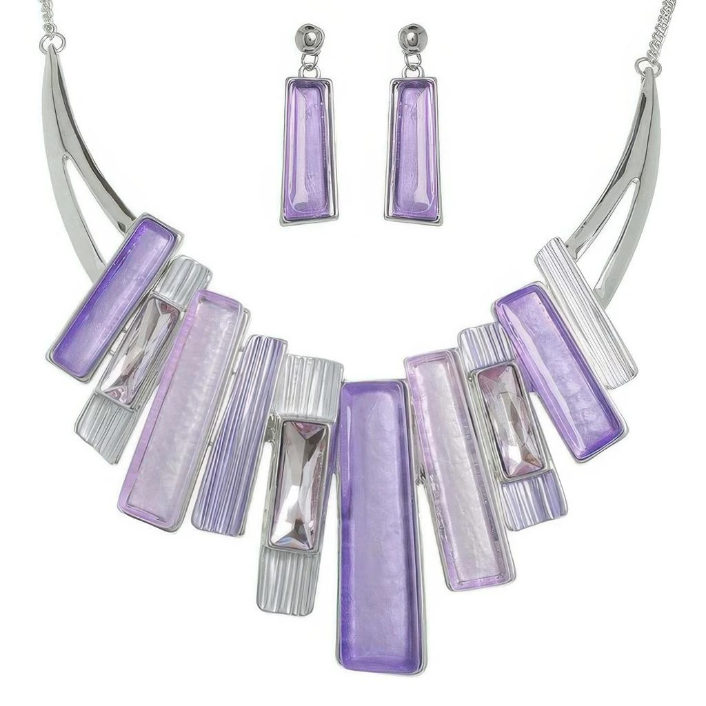 TRUEDAMES Geometric Fringe Gemstone Metal Bib Necklace Set 4