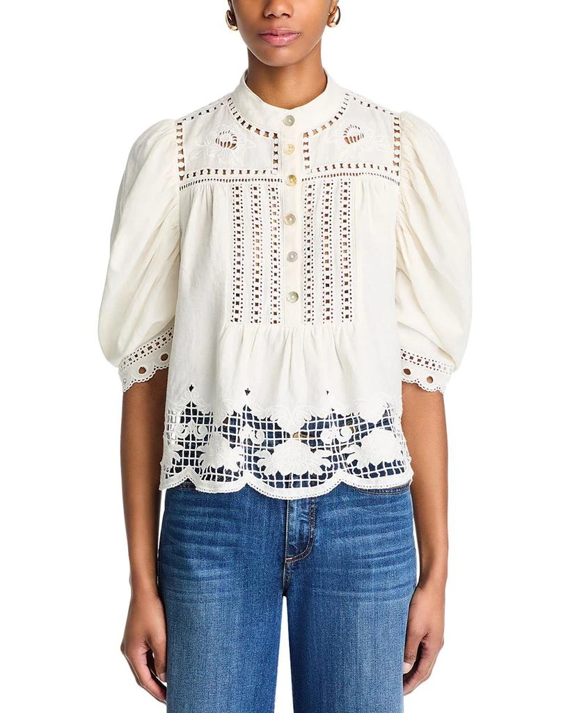 Farm Rio Romantic Richelieu Puffed Sleeve Blouse 6