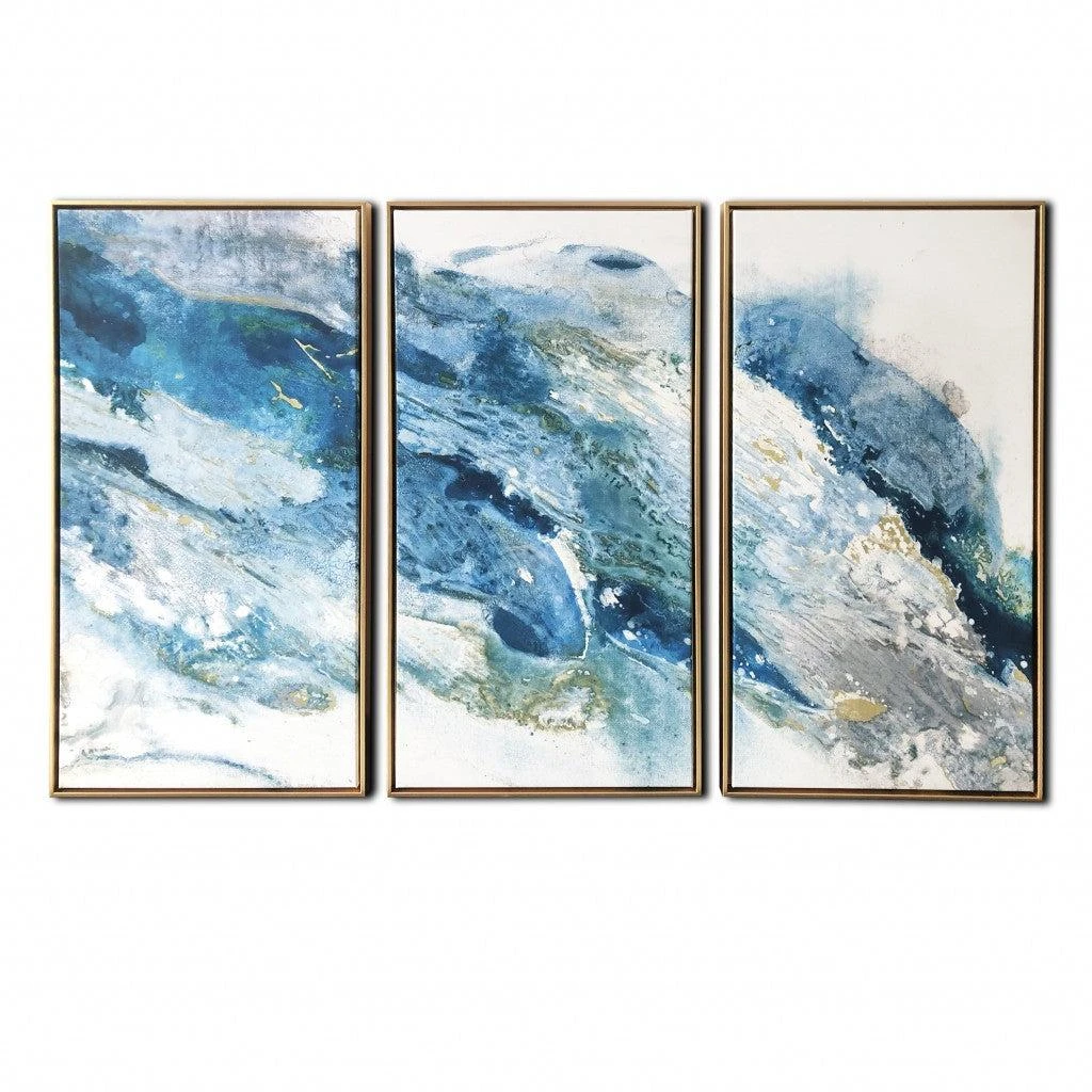 Hivvago Abstract Blues with Gold Framed Canvas Wall Art Floater Frame p-Oxybis(benzenesulfonyl hydrazide) Wall Art 3