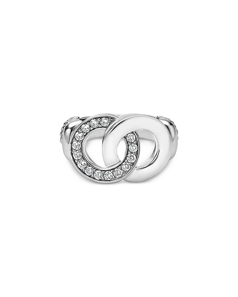 LAGOS Sterling Silver Signature Caviar Diamond Interlocking Ring 5