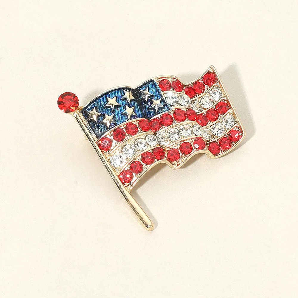 FASHNZFAB Rhinestone Embellished Enamel American USA Flag Pin Brooch