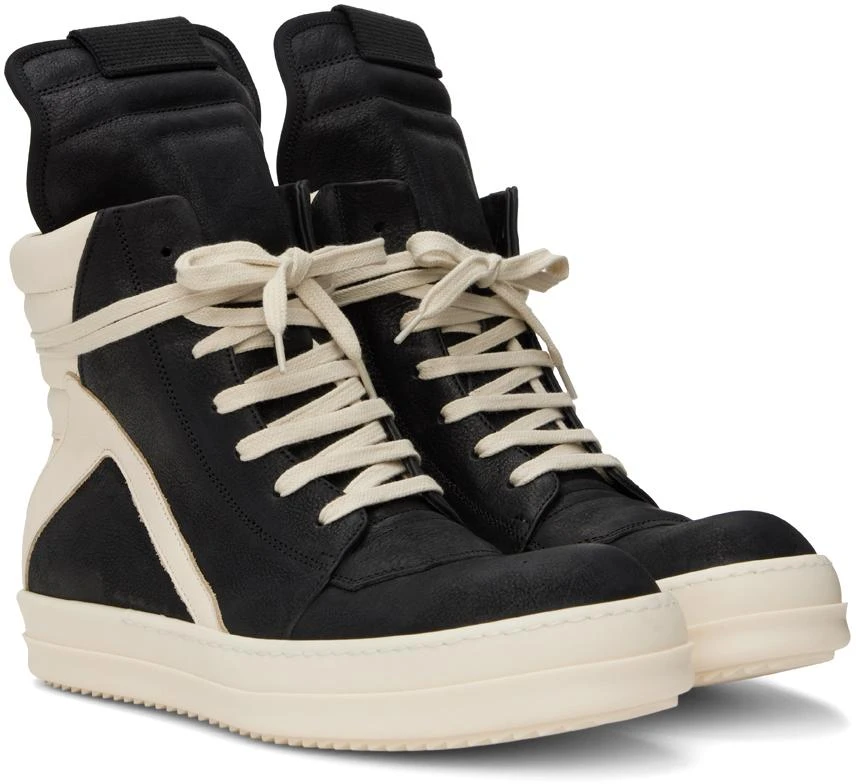 Rick Owens Black & Off-White Geobasket Sneakers 4