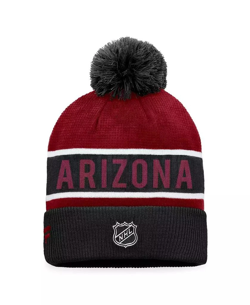 Fanatics Men's Black, Garnet Arizona Coyotes Authentic Pro Rink Cuffed Knit Hat with Pom 2