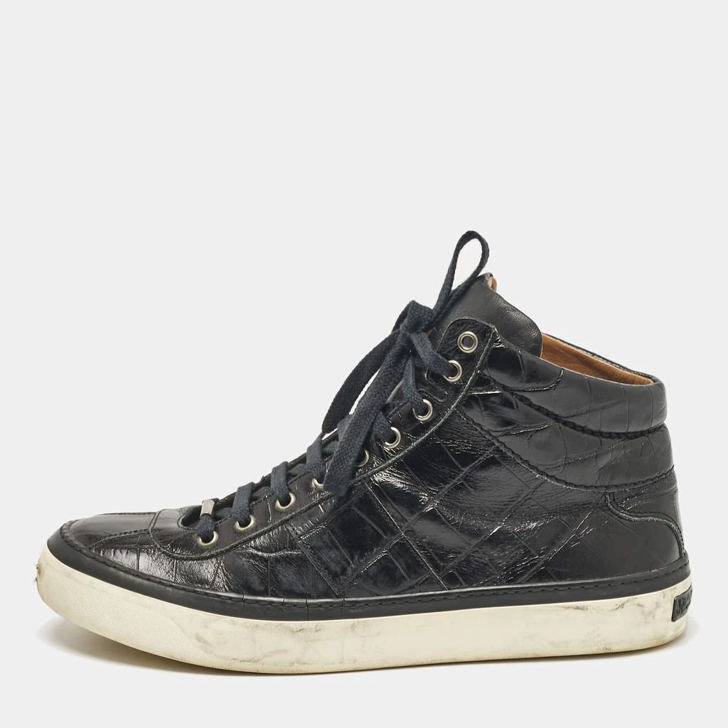 Jimmy Choo Jimmy Choo Black Croc Embossed Leather Belgravia High Top Sneakers Size 44 1