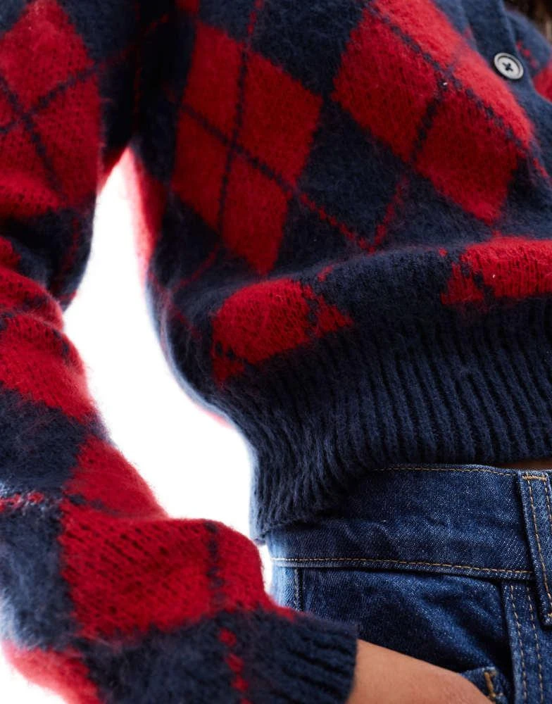 COLLUSION COLLUSION Argyle cardigan in red & blue 4
