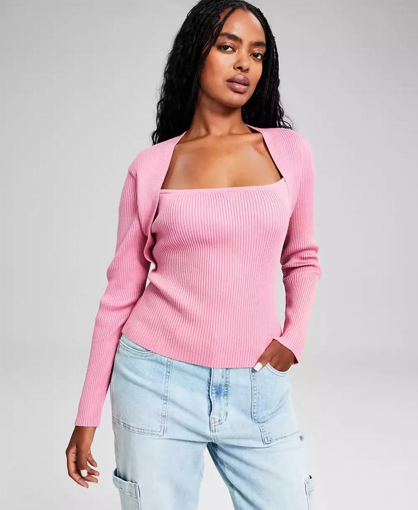 And Now This Women's Shrug Rib-Knit Long-Sleeve Sweater, Created for Macy's 1