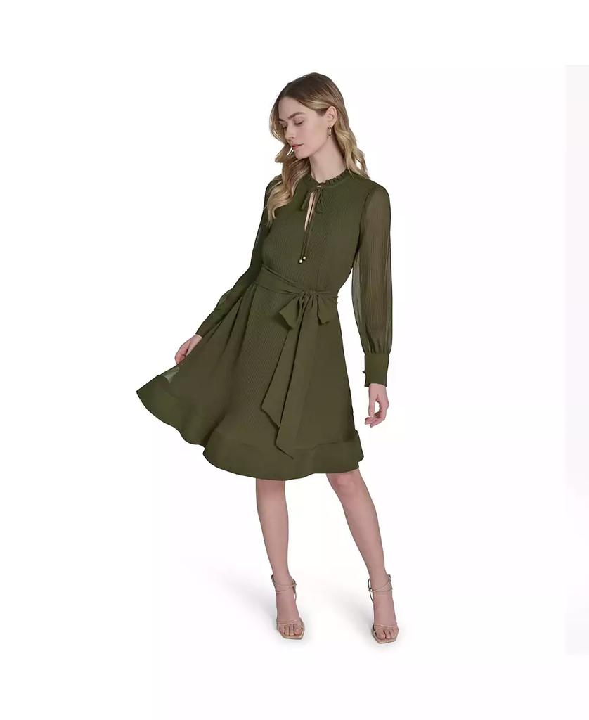 Eliza J Women's Solid-Color Pleated Chiffon Tie-Belt Dress