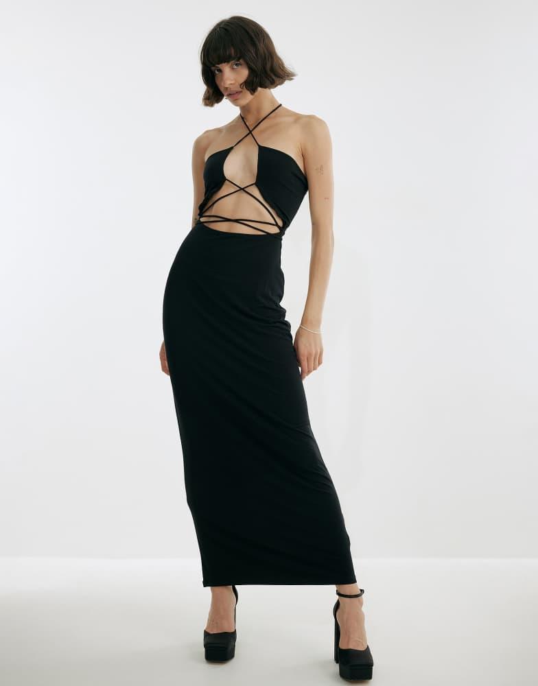 NA-KD NA-KD X Josefine HJ cut out maxi dress in black