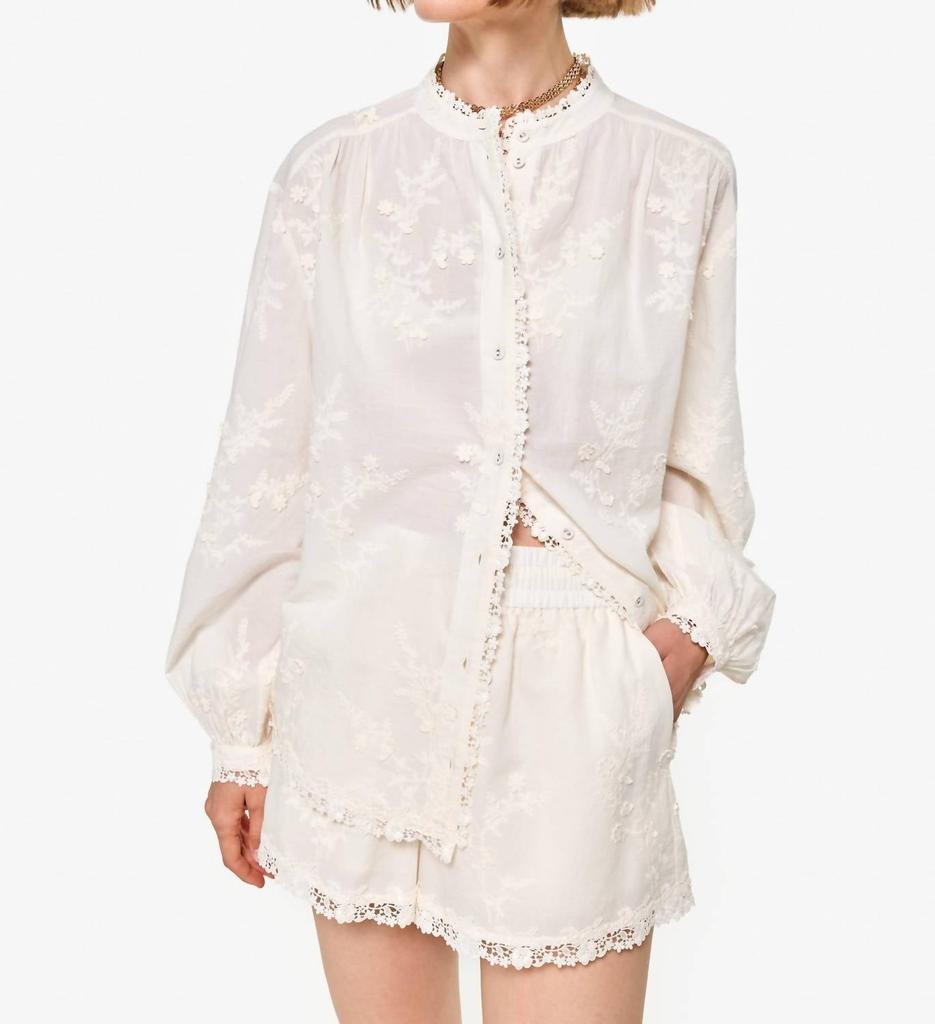 CAMI NYC Palmyra Long Sleeve Blouse In Macadamia