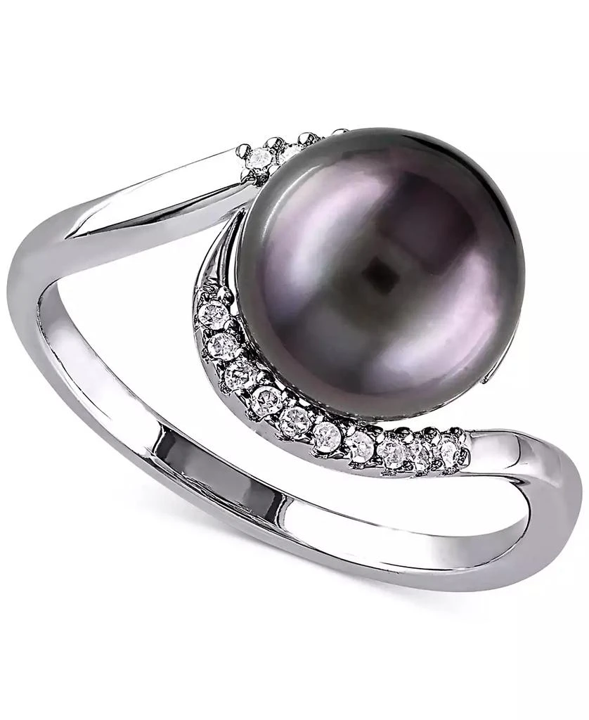 Macy
s Cultured Black Tahitian Pearl (9mm)
Diamond (1/10 ct. t.w.) Swirl Ring in Sterling Silver