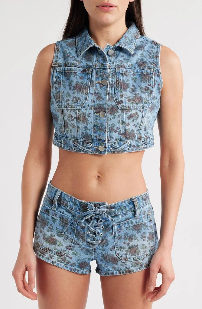 PTCL Fae Floral Print Crop Denim Vest 4