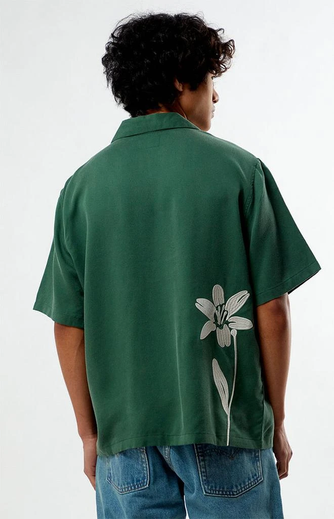 PacSun Green Floral Embroidered Oversized Resort Camp Shirt 4