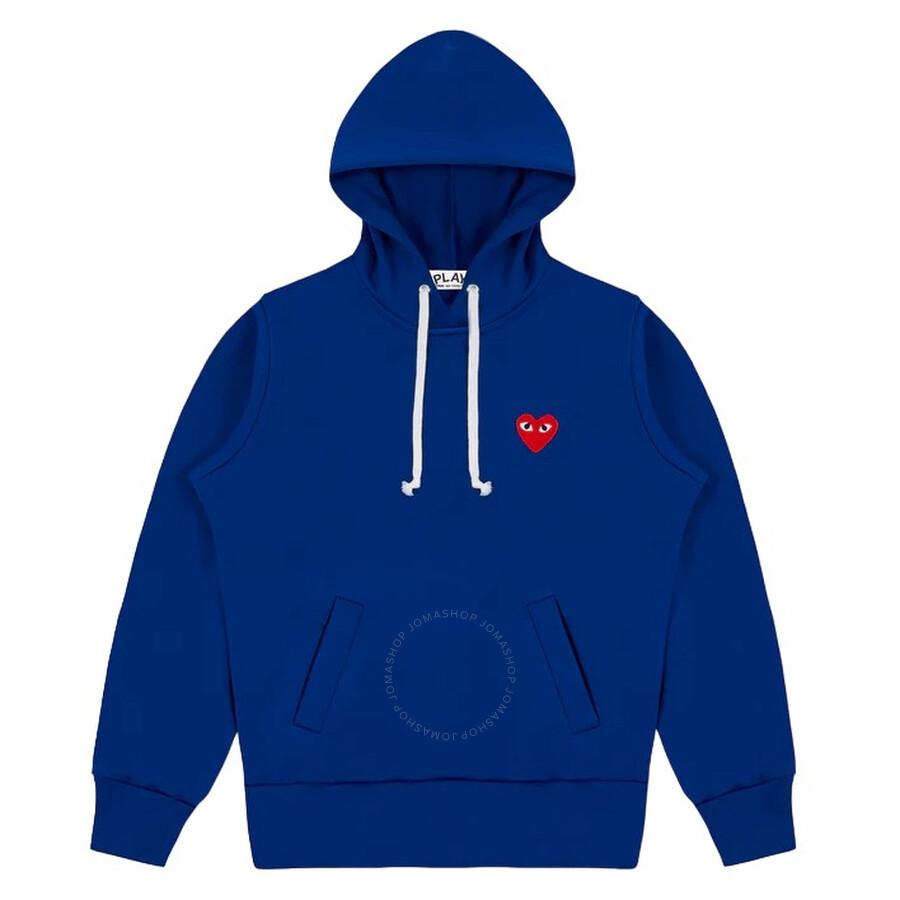 Cdg Play Heart Logo Embroidered Hoodie In Navy