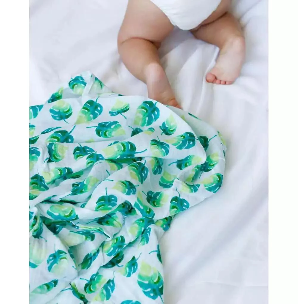Malabar Baby GOTS Certified Organic Muslin Swaddle - Two-Pack Gift Set, Tropical Paradise (Parrot + Leaf) 2