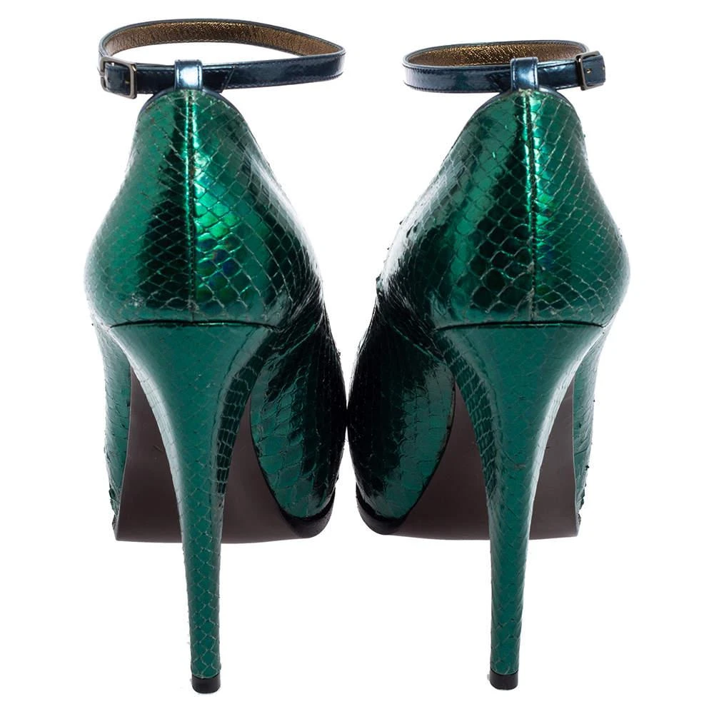 Lanvin Lanvin Green/Blue Snakeskin Leather Pointed-Toe Ankle-Strap Pumps Size 38 5