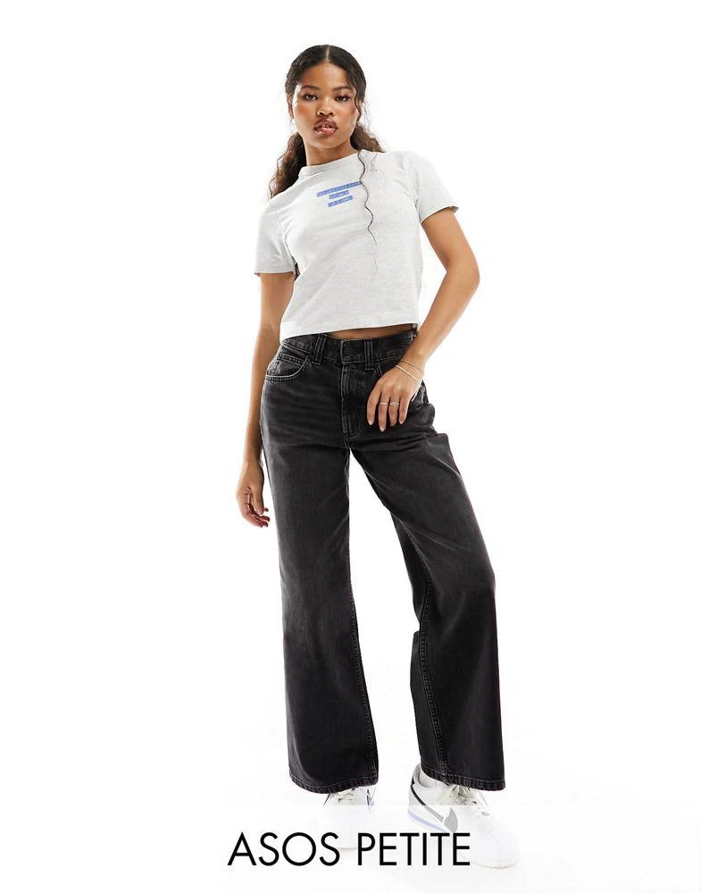 ASOS ASOS DESIGN Petite wide leg dad jeans in washed black 1