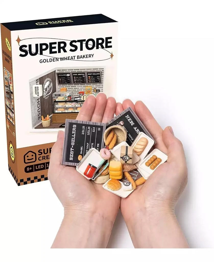 Robotime Plastic House Building Set Toy DIY Miniature Dollhouse Playset with LED for Mini Figures Construction Toys Diorama Kit Gifts for Adults 4