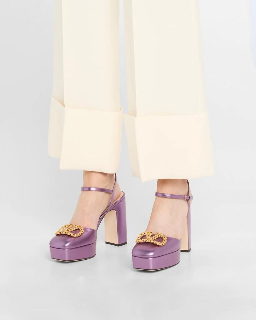 Valentino VLogo Metallic Ankle-Strap Platform Pumps 2